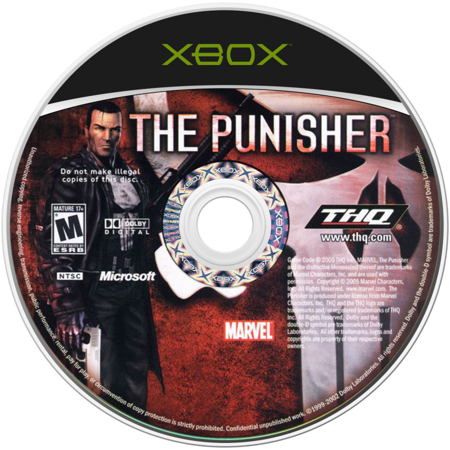 The Punisher Xbox retro video game action shooter featuring Frank Castle intense combat weapons tactical gameplay crime fighting missions Marvel character action third person shooting Xbox gaming experience collectible game collection appeal disc