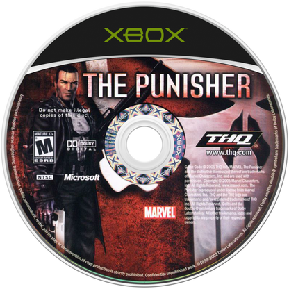 The Punisher Xbox retro video game action shooter featuring Frank Castle intense combat weapons tactical gameplay crime fighting missions Marvel character action third person shooting Xbox gaming experience collectible game collection appeal disc