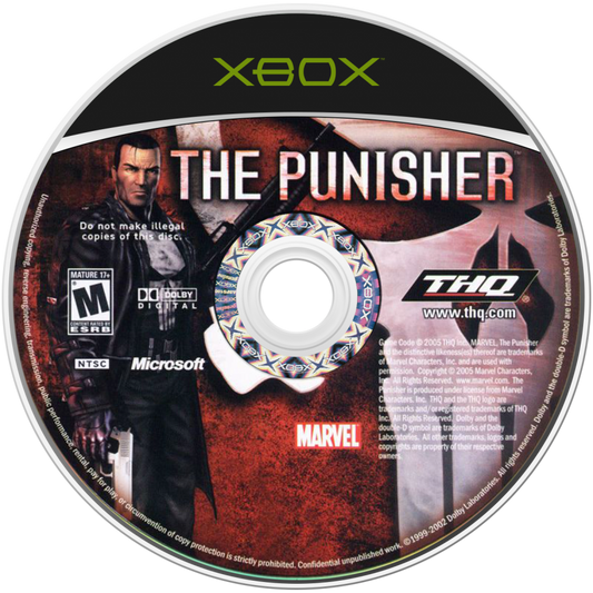 The Punisher Xbox retro video game action shooter featuring Frank Castle intense combat weapons tactical gameplay crime fighting missions Marvel character action third person shooting Xbox gaming experience collectible game collection appeal disc