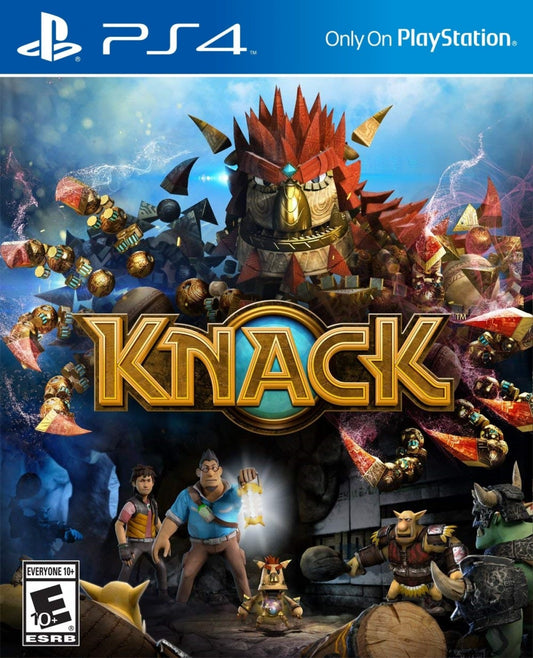 Knack for PlayStation 4 action platformer adventure game featuring transforming hero cinematic story mode family friendly combat colorful environments cover art