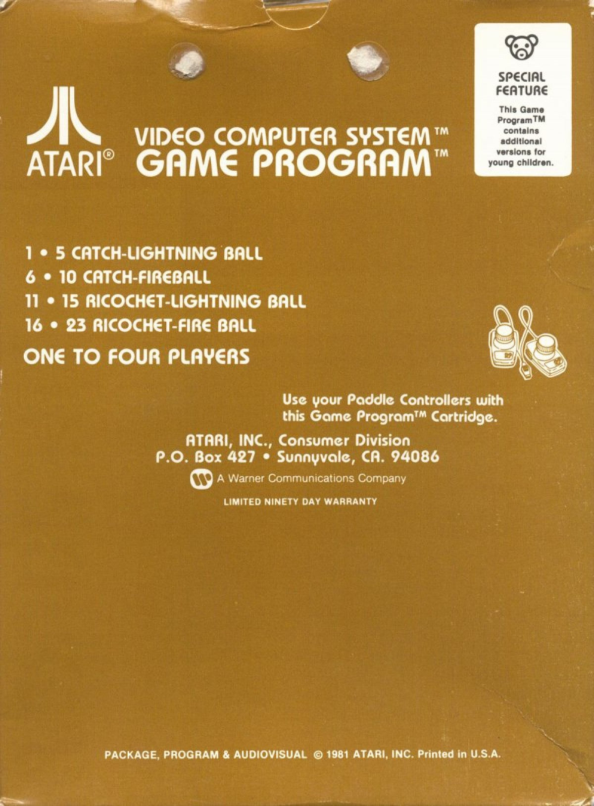 Warlords for Atari 2600 with classic castle-defense and multiplayer paddle action theme back cover