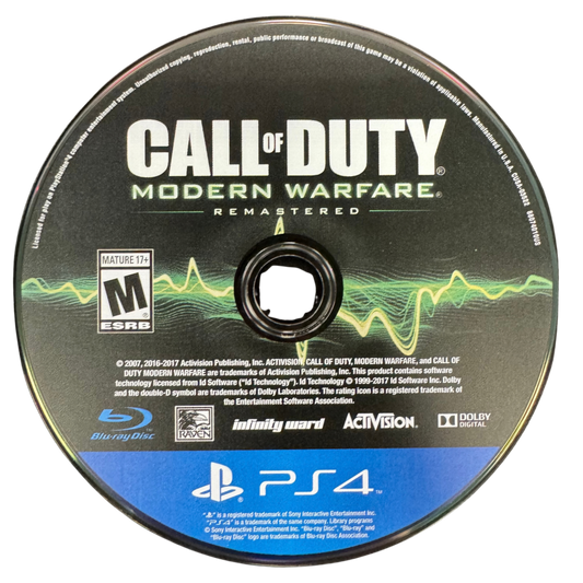 Call of Duty Modern Warfare Remastered PlayStation 4 PS4 video game featuring first person shooter gameplay military combat campaign missions tactical action weapon combat special operations multiplayer gameplay iconic Call of Duty characters and modern warfare action PlayStation 4 gaming video game collection collectible gaming appeal disc art