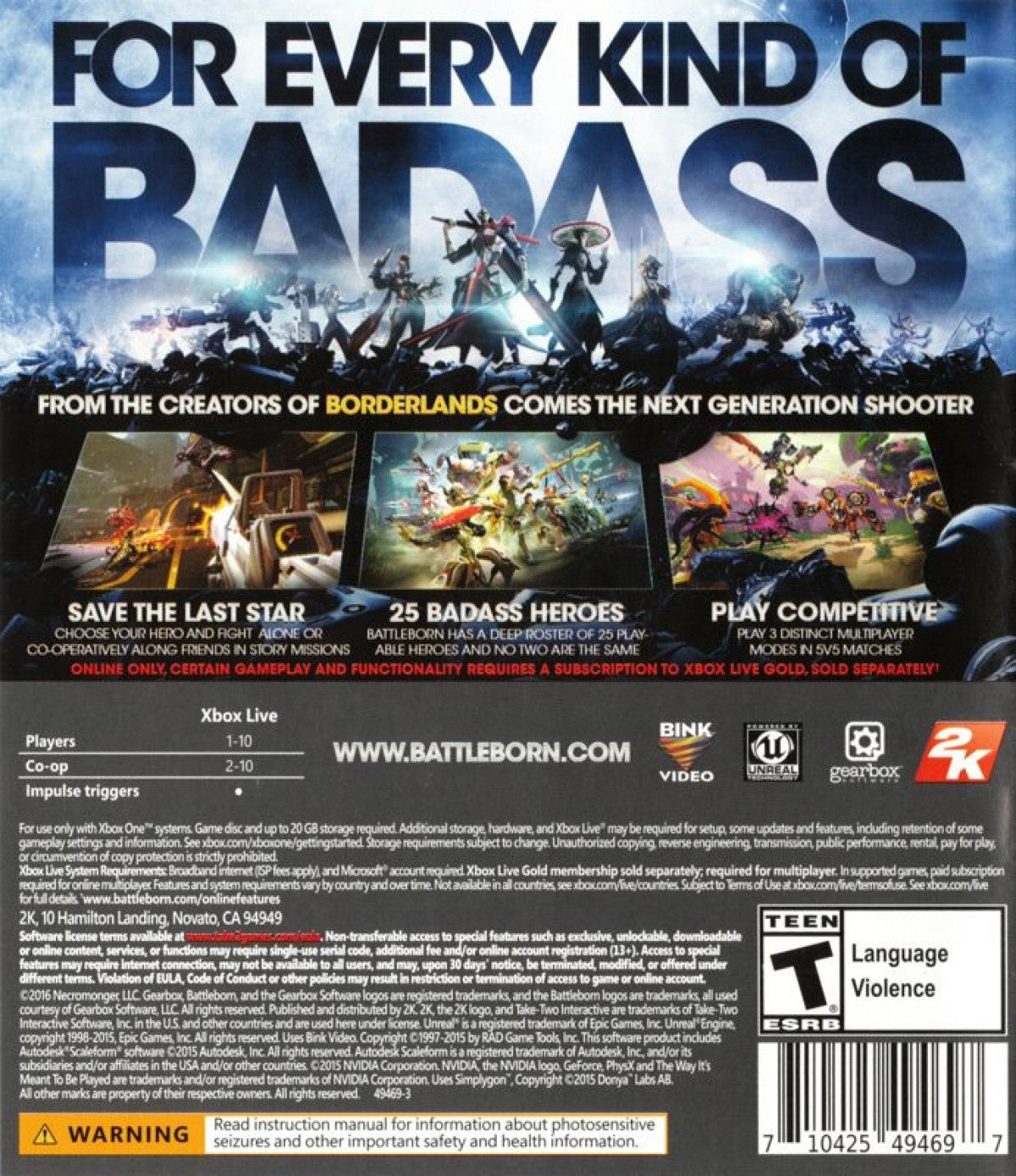 Battleborn – Xbox One (XONE) back of case for hero shooter action game