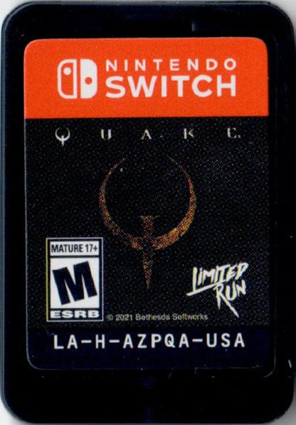 Quake Nintendo Switch inspired design featuring classic first person shooter action aesthetic fast paced combat dark sci fi environments intense multiplayer battles legendary arena gameplay enhanced modern features retro gaming presentation cartridge 