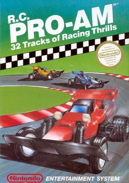 RC Pro-Am Nintendo Entertainment System NES for retro video game enthusiasts featuring isometric racing gameplay remote controlled vehicle competition power up collection fast paced track action multiplayer excitement precision driving mechanics and collectible gaming appeal cover art 