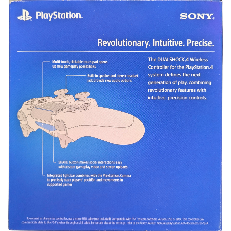 PS4 Dualshock 4 Crystal Controller for PlayStation 4 (PS4) accessory featuring a translucent crystal style shell with the standard Dualshock 4 layout including touchpad light bar and built in rechargeable battery; ideal as a primary or spare controller for PS4 gameplay and compatible titles back of real box