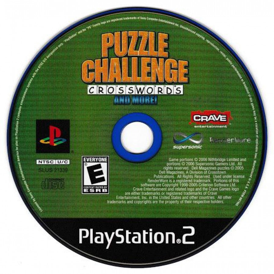 Puzzle Challenge: Crosswords and More – PlayStation 2 (PS2) video game disc, puzzle and word game collection.