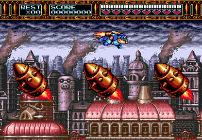 Rocket Knight Adventures Sega Genesis GEN video game featuring action platforming gameplay Sparkster rocket powered movement sword combat enemy battles colorful fantasy environments challenging stages boss fights and classic 16 bit Sega gameplay retro video game collection collectible gaming appeal gameplay