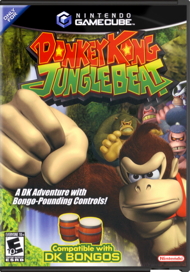 Donkey Kong Jungle Beat cover art for  GameCube (GC) game featuring rhythm-based platforming action using bongo controller gameplay