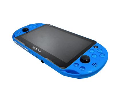 PlayStation Vita PS Vita 2000 Slim Blue handheld gaming system featuring slim lightweight design vibrant LCD display dual analog sticks front and rear touch controls built in cameras Wi Fi connectivity downloadable PlayStation games portable Sony gaming rechargeable battery collectible gaming appeal