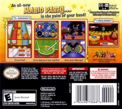 Mario Party DS back of case for Nintendo DS (DS) party mini-game collection video game