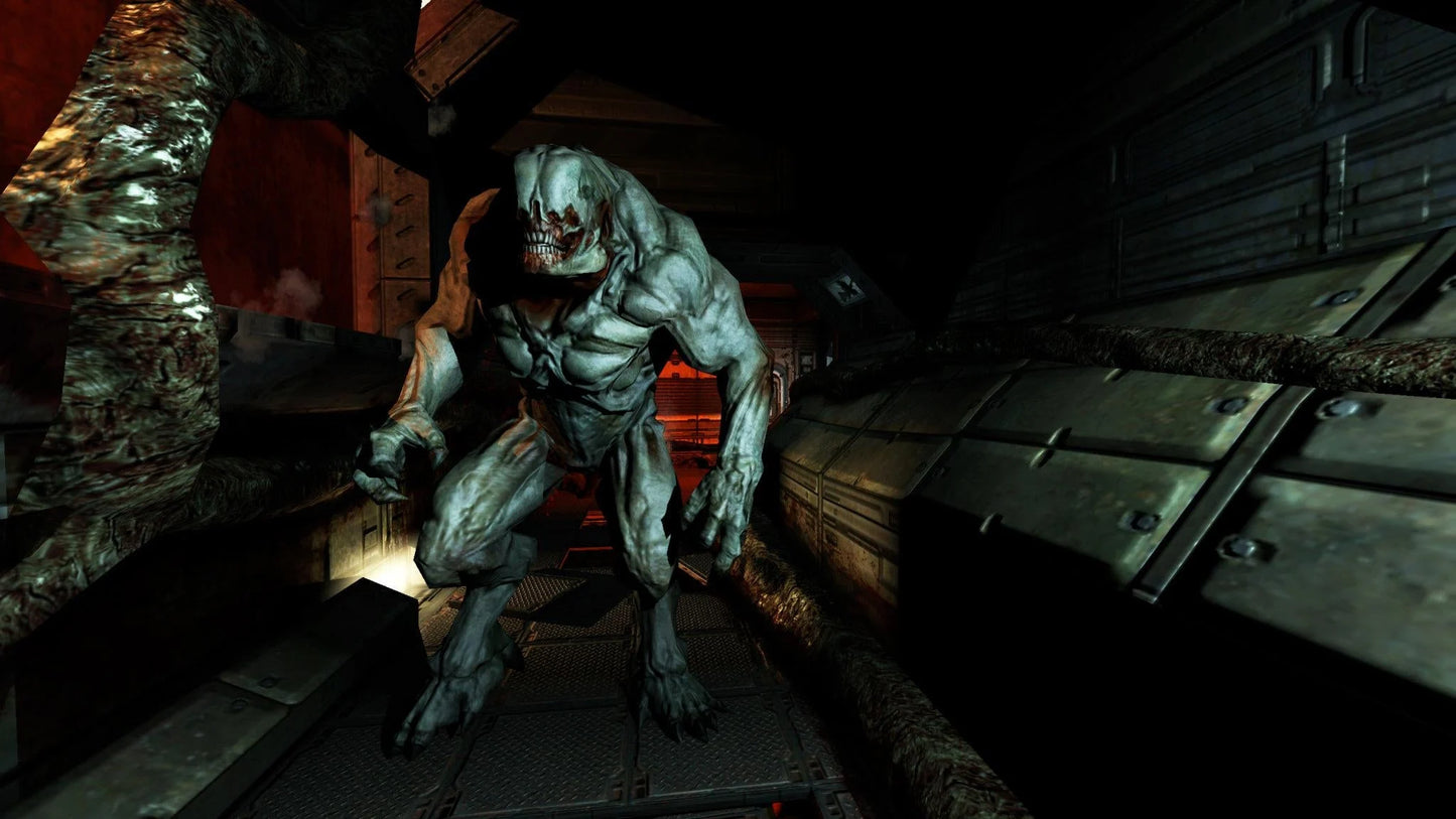 DOOM 3 BFG Edition Xbox One game featuring intense first person shooter action, atmospheric sci fi horror, and the complete remastered DOOM 3 experience gameplay
