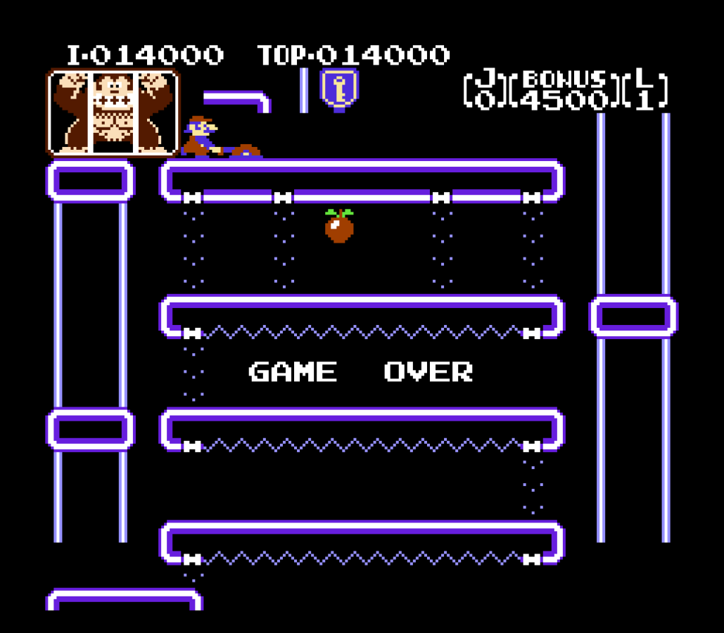 Donkey Kong Jr 5 Screw Nintendo Entertainment System NES video game featuring classic arcade platforming gameplay Donkey Kong Jr character climbing vines jumping between platforms fruit collecting key grabbing obstacles avoiding Snapjaws and enemies rescuing Donkey Kong from Mario and classic 8 bit Nintendo arcade action retro video game collection collectible gaming appeal gameplay