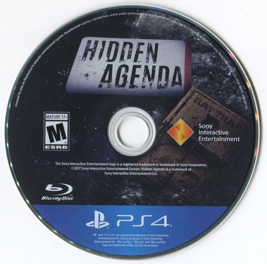 Hidden Agenda – PlayStation 4 (PS4) video game disc, interactive crime thriller published by Sony Interactive Entertainment