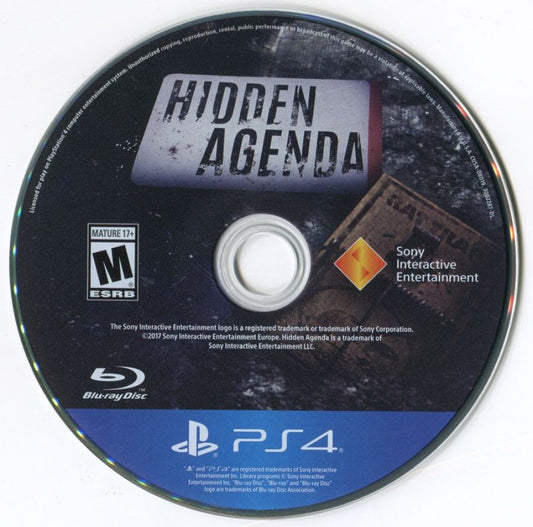 Hidden Agenda – PlayStation 4 (PS4) video game disc, interactive crime thriller published by Sony Interactive Entertainment