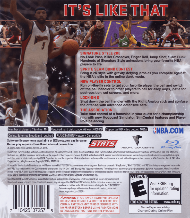 NBA 2K8 back cover art for PlayStation 3 (PS3) video game