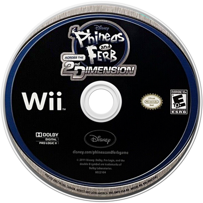 Phineas and Ferb Across the Second Dimension Wii inspired design featuring animated action adventure aesthetic dimensional travel storyline inventive gadgets colorful cartoon worlds cooperative gameplay Disney family friendly fun nostalgic Nintendo Wii presentation disc