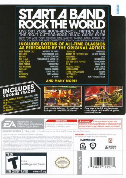 Rock Band – Nintendo Wii (Wii) rhythm music band performance video game back of case