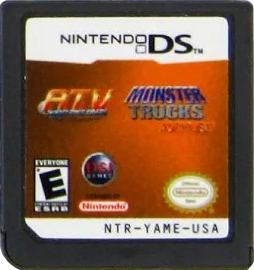 ATV Thunder Ridge Riders and Monster Truck Mayhem for Nintendo DS (DS), cartridge for a retro video game featuring off-road racing gameplay, ATV and monster truck challenges, stunt-based competitions, and arcade-style vehicular action