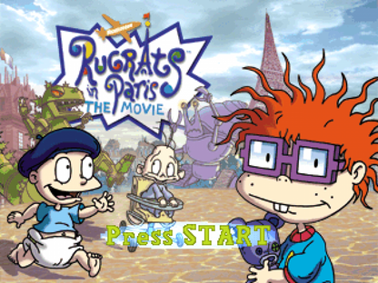 Rugrats in Paris title page for PlayStation 1 (PS1) family adventure video game