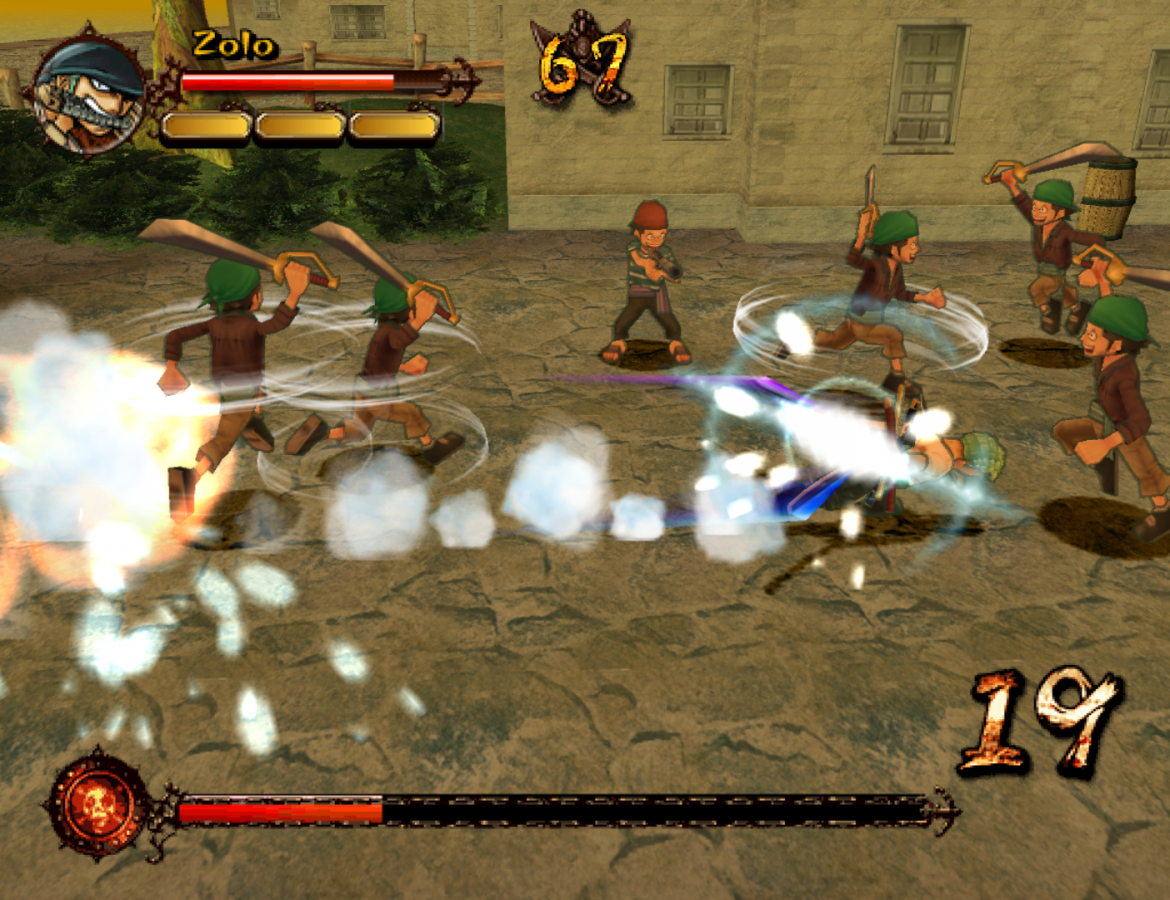One Piece Grand Adventure GameCube game featuring anime-style fighting gameplay and adventure modes with One Piece characters gameplay screenshot
