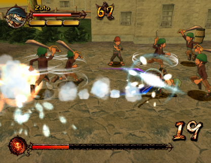 One Piece Grand Adventure GameCube game featuring anime-style fighting gameplay and adventure modes with One Piece characters gameplay screenshot