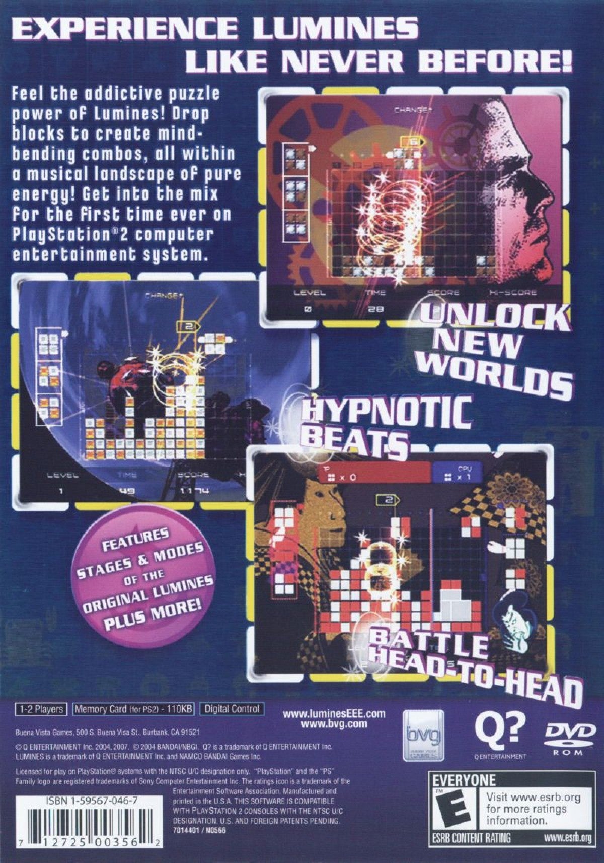 Lumines Plus back cover art for PlayStation 2 (PS2) video game