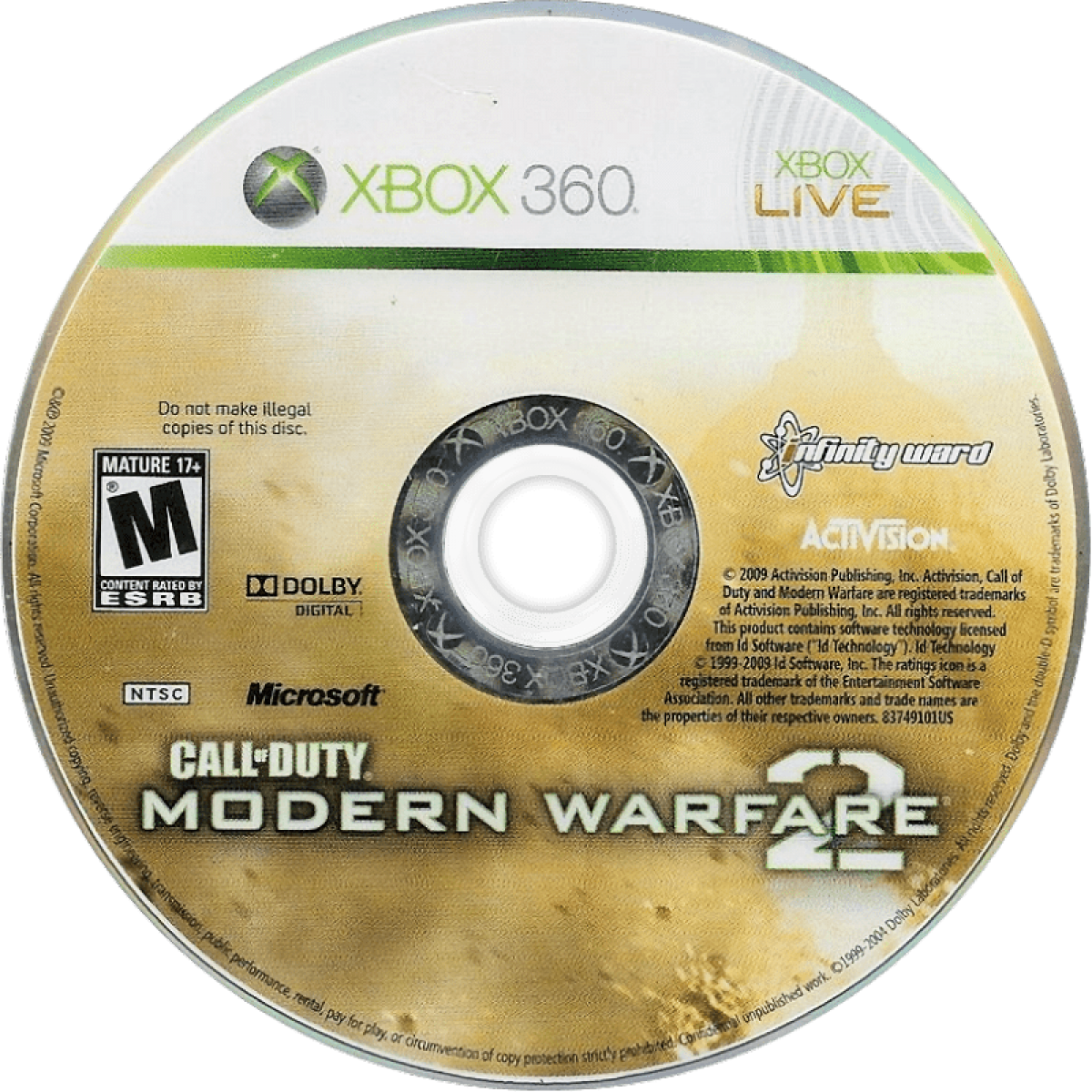 Call of Duty: Modern Warfare 2 disc for Xbox 360 (X360) first-person shooter video game