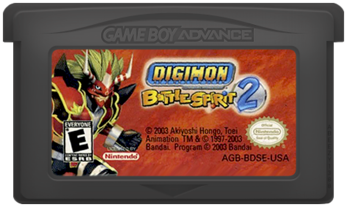 Digimon Battle Spirit 2 Game Boy Advance GBA video game featuring fighting gameplay Digimon battles character abilities special attacks arena combat collectible Digimon characters competitive matches and classic handheld Nintendo gameplay retro video game collection collectible gaming appeal cartridge