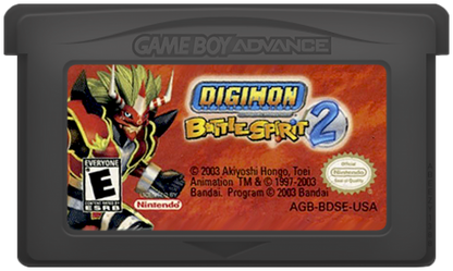 Digimon Battle Spirit 2 Game Boy Advance GBA video game featuring fighting gameplay Digimon battles character abilities special attacks arena combat collectible Digimon characters competitive matches and classic handheld Nintendo gameplay retro video game collection collectible gaming appeal cartridge