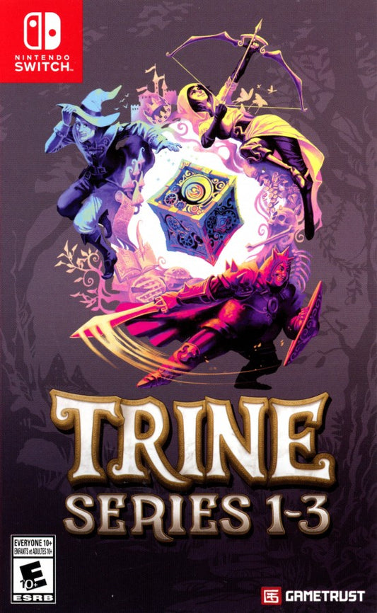 Trine Series 1–3 Nintendo Switch inspired design featuring fantasy puzzle platform adventure collection aesthetic magical heroes cooperative gameplay physics based challenges enchanting fairytale worlds and side scrolling exploration across three classic journeys presentation front cover