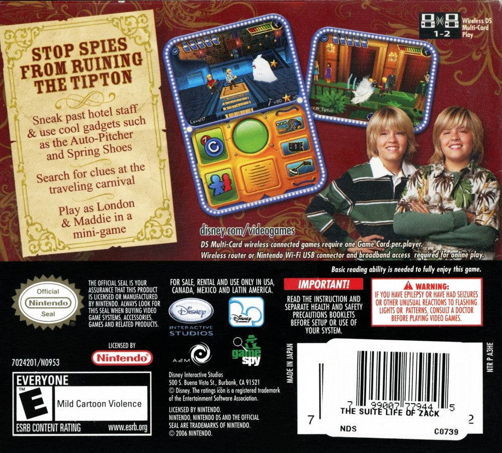 The Suite Life of Zack and Cody: Circle of Spies back of case for Nintendo DS (DS) action adventure video game