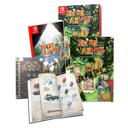 Made in Abyss Binary Star Falling Into Darkness Collector's Edition PAL Nintendo Switch NS for action role playing video game fans featuring deep cave exploration survival gameplay anime inspired visuals character progression dangerous creatures crafting resource management challenging expeditions and Collector's Edition content collectible gaming appeal art book notebook
