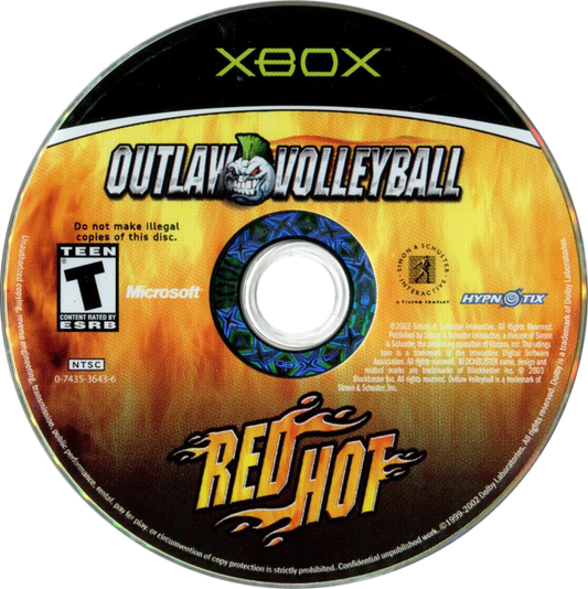 Outlaw Volleyball Red Hot Xbox game featuring edgy arcade-style sports gameplay, fast-paced volleyball action, and over-the-top presentation disk