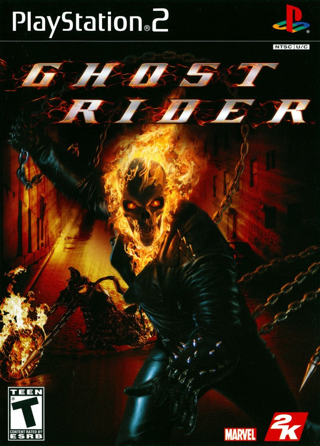 Ghost Rider cover art for PlayStation 2 (PS2) action hack-and-slash video game based on the Marvel comic and film