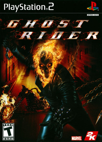 Ghost Rider cover art for PlayStation 2 (PS2) action hack-and-slash video game based on the Marvel comic and film