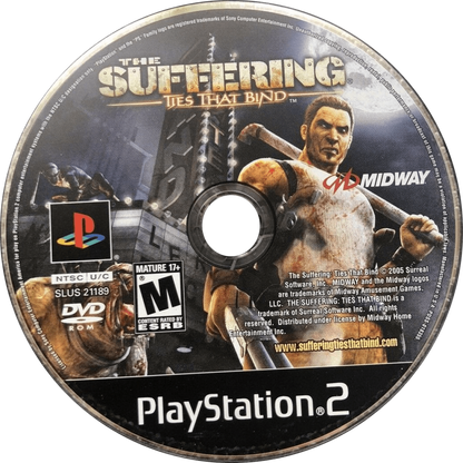 The Suffering Ties That Bind PS2 inspired design featuring psychological horror action aesthetic dark urban nightmare environments supernatural creatures brutal combat mature storytelling intense survival gameplay atmospheric horror adventure nostalgic PlayStation 2 presentation disc