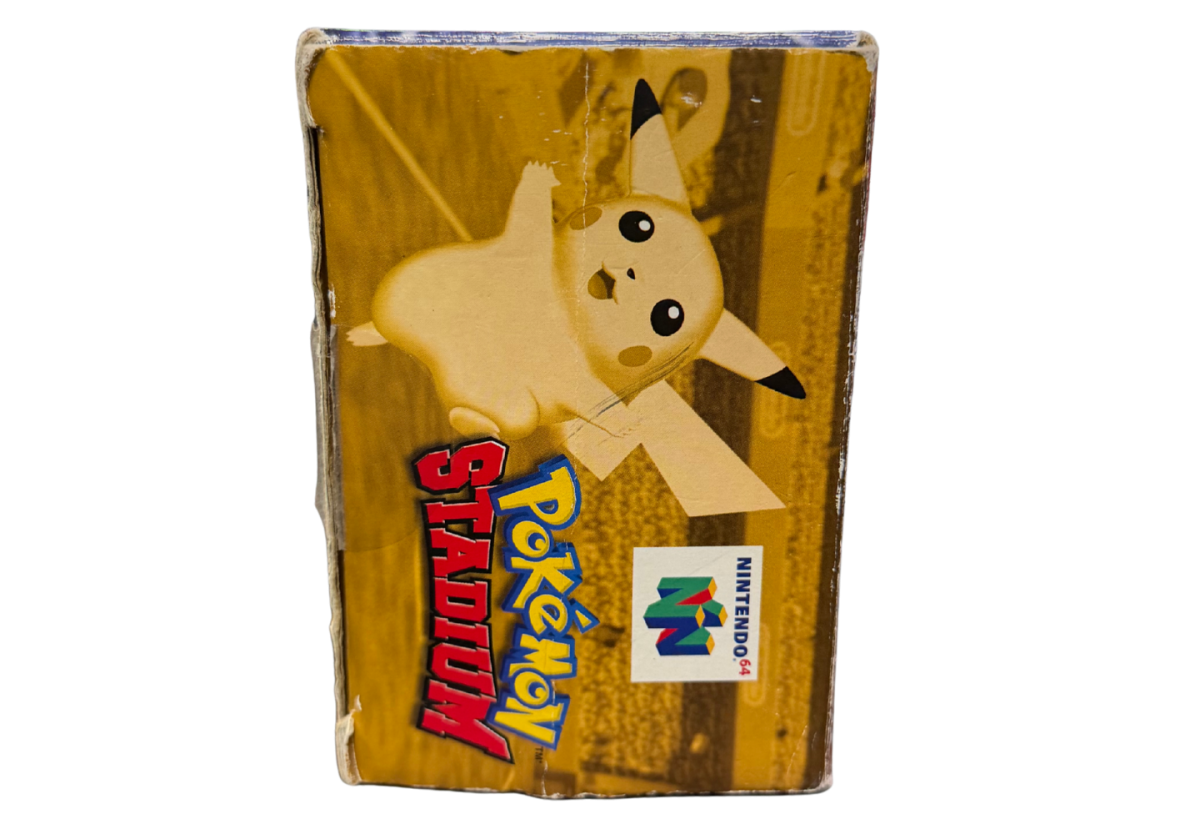 Pokemon Stadium Nintendo 64 N64 battle simulator game 3D Pokemon battles transfer pak compatibility mini games tournament mode multiplayer Nintendo classic retro gaming cartridge video game title side of box