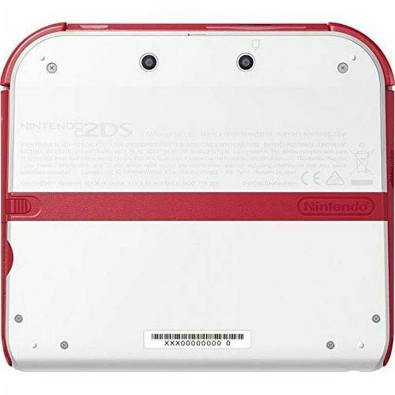 Nintendo 2DS handheld console in white and red with dual screens and durable design