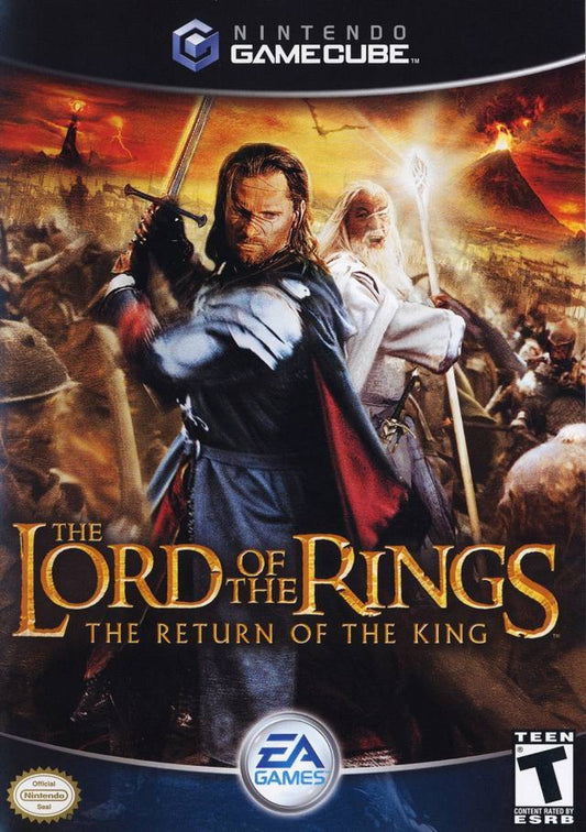 The Lord of the Rings The Return of the King Nintendo GameCube GCN for action adventure video game fans featuring hack and slash combat cooperative multiplayer epic battles inspired by the classic fantasy film heroic quests multiple playable characters cinematic gameplay collectible gaming appeal front box art
