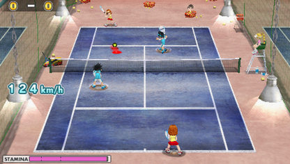 Hot Shots Tennis Get a Grip PlayStation Portable game featuring arcade-style tennis gameplay and colorful character action screenshot