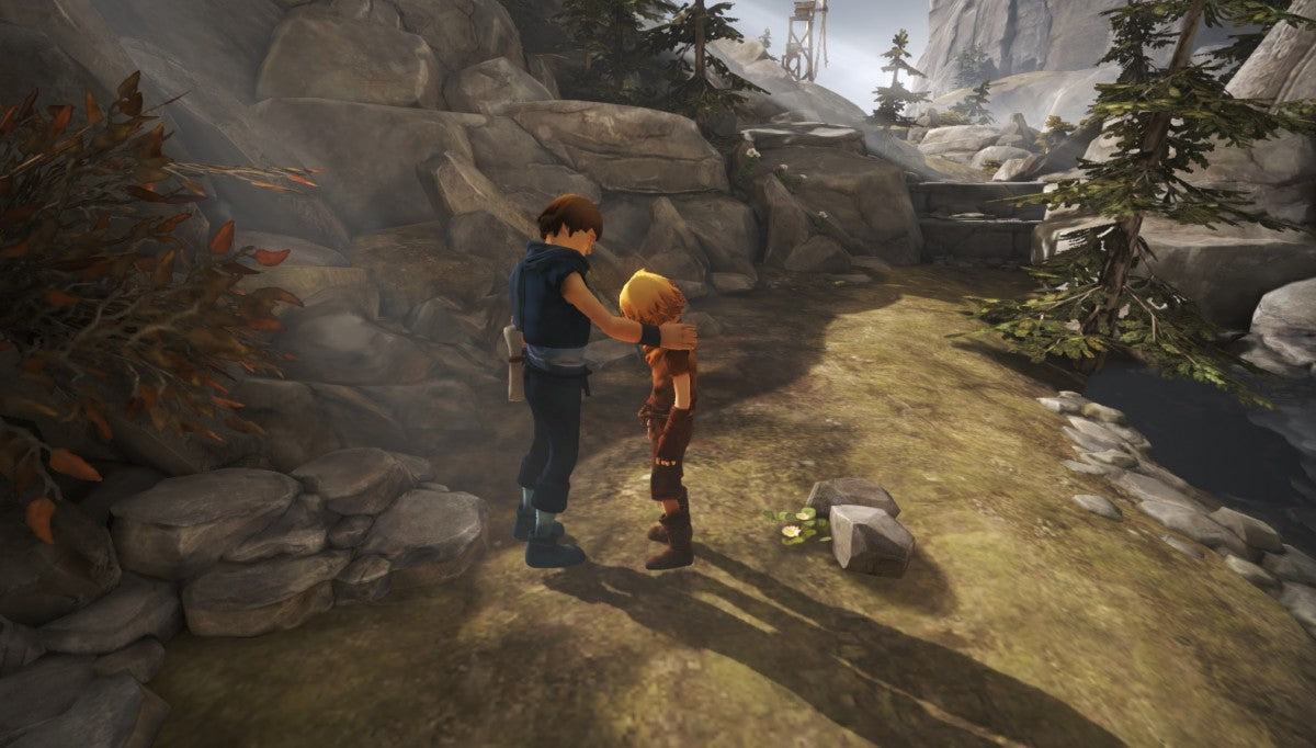 Brothers A Tale of Two Sons PAL Import Nintendo Switch inspired design featuring emotional fantasy adventure aesthetic unique dual character gameplay heartfelt storytelling beautiful world exploration environmental puzzles touching narrative journey and atmospheric presentation gameplay 