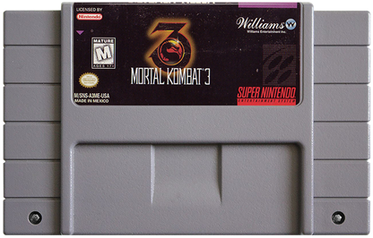 Mortal Kombat 3 Super Nintendo Entertainment System SNES video game, fighting action, arcade-style combat, classic Mortal Kombat franchise title cartridge