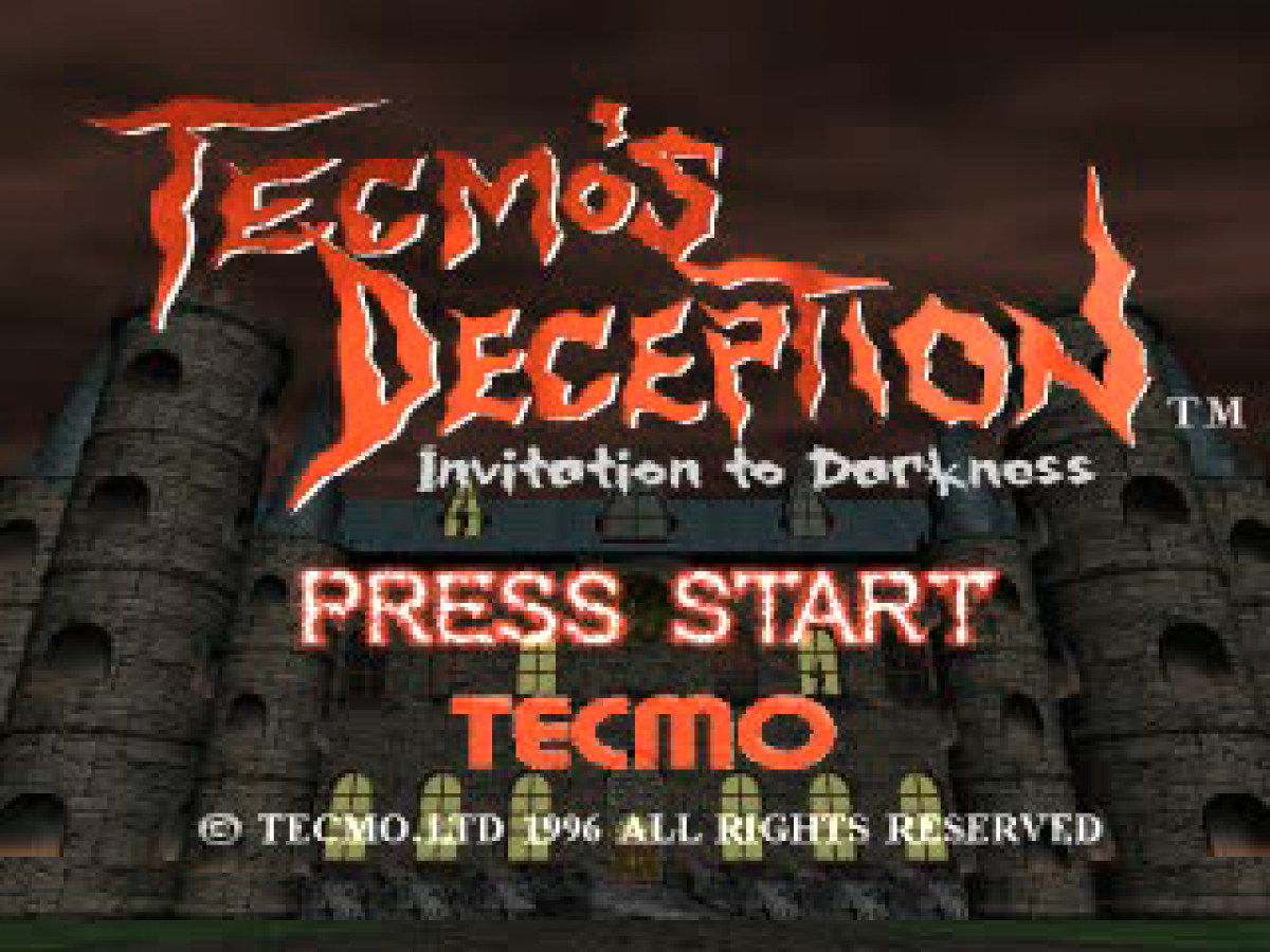 Tecmo's Deception: Invitation to Darkness PlayStation 1 PS1 strategy trap-setting action game dark fantasy castle defense first-person dungeon crawler title screen