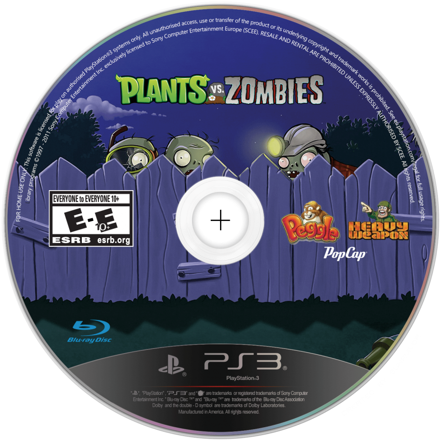 Plants vs Zombies disc art for PlayStation 3 (PS3) video game
