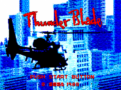 Thunder Blade – Sega Master System (SMS) start screen for helicopter shoot 'em up video game