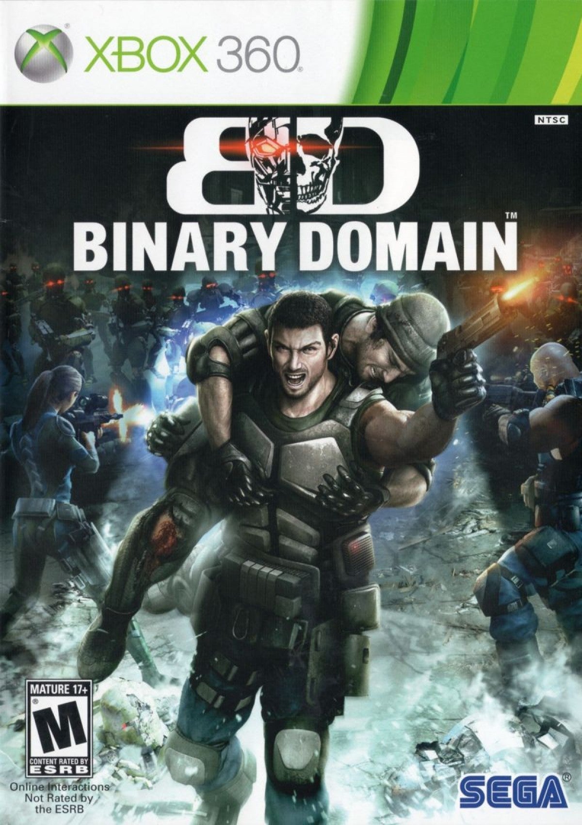 Binary Domain Xbox 360 third-person shooter squad-based sci-fi action video game with robot enemies and consequence-driven narrative front cover