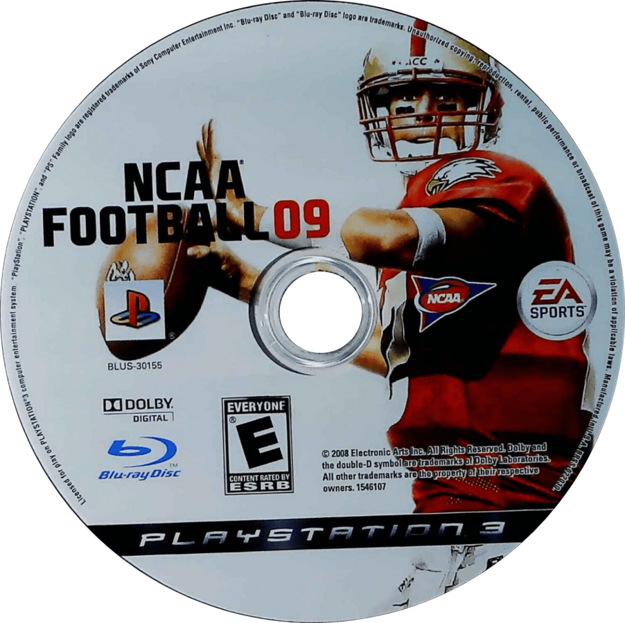 NCAA Football 09 disc for PlayStation 3 PS3 video game
