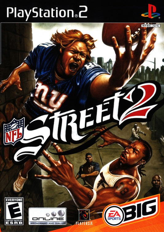Retro NFL Street 2 PS2 inspired design featuring arcade football action aesthetic vintage PlayStation 2 street style gameplay exaggerated tackles trick plays urban sports culture fast paced multiplayer competition iconic EA Sports BIG presentation nostalgic football gaming energy - cover art