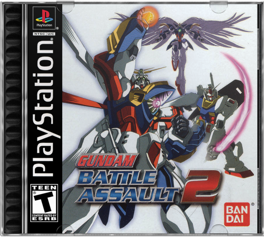 Cover art for Gundam Battle Assault 2 PlayStation 1 game featuring fast-paced 2D fighting action with classic Mobile Suit Gundam characters 